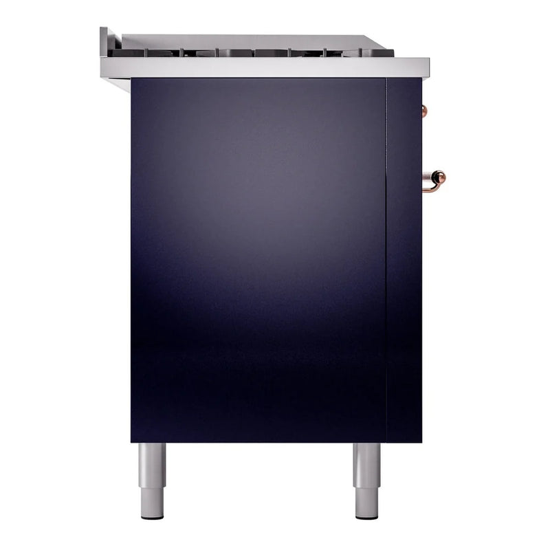 ILVE Nostalgie II 60" Dual Fuel Freestanding Range in Midnight Blue with Copper Trim, UP60FSNMPMBPLP