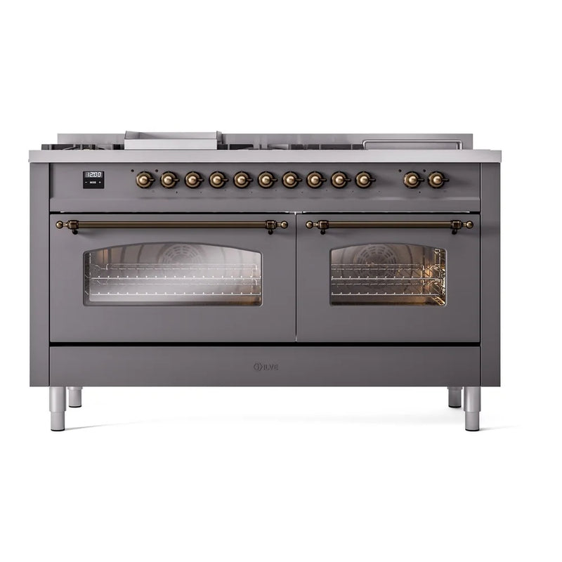 ILVE Nostalgie II 60" Dual Fuel Freestanding Range in Graphite Matte with Burnished Trim, UP60FSNMPMGBLP