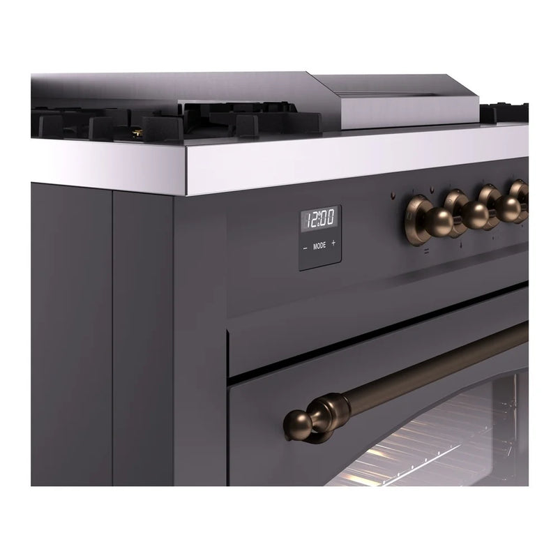 ILVE Nostalgie II 60" Dual Fuel Freestanding Range in Graphite Matte with Burnished Trim, UP60FSNMPMGBLP