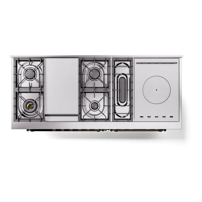 ILVE Nostalgie II 60" Dual Fuel Freestanding Range in Graphite Matte with Burnished Trim, UP60FSNMPMGBLP