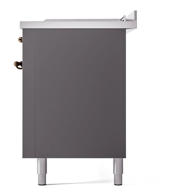 ILVE Nostalgie II 60" Dual Fuel Freestanding Range in Graphite Matte with Burnished Trim, UP60FSNMPMGBLP