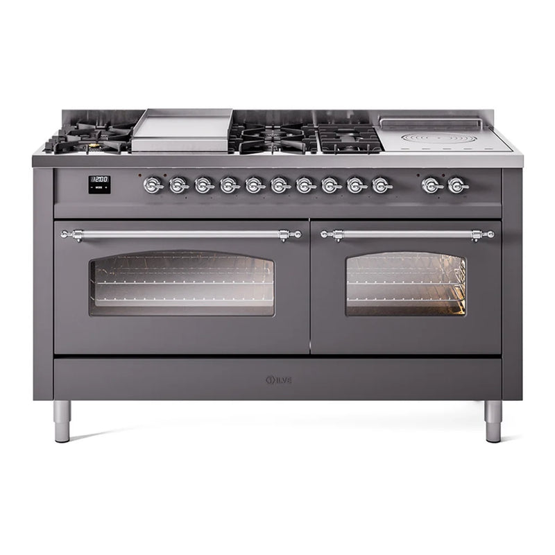 ILVE Nostalgie II 60" Dual Fuel Freestanding Range in Graphite Matte with Chrome Trim, UP60FSNMPMGC