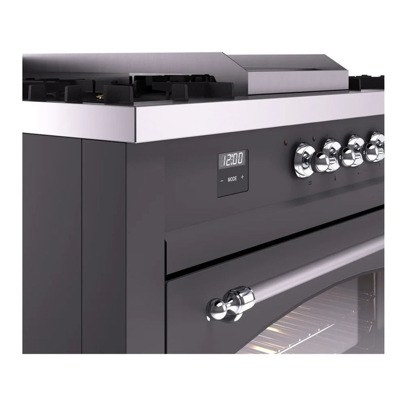 ILVE Nostalgie II 60" Dual Fuel Freestanding Range in Graphite Matte with Chrome Trim, UP60FSNMPMGC