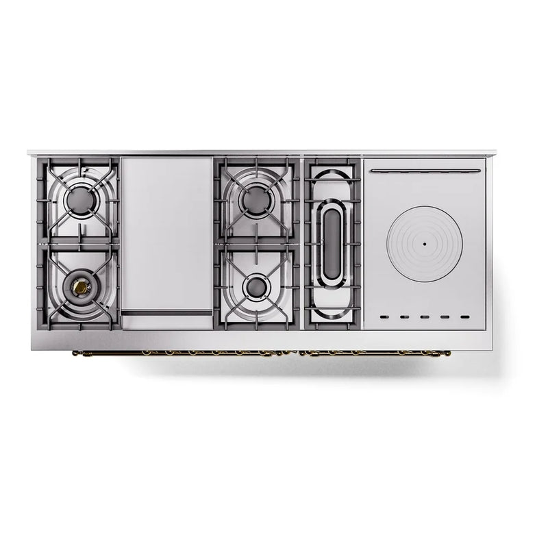ILVE Nostalgie II 60" Dual Fuel Freestanding Range in Graphite Matte with Brass Trim, UP60FSNMPMGG