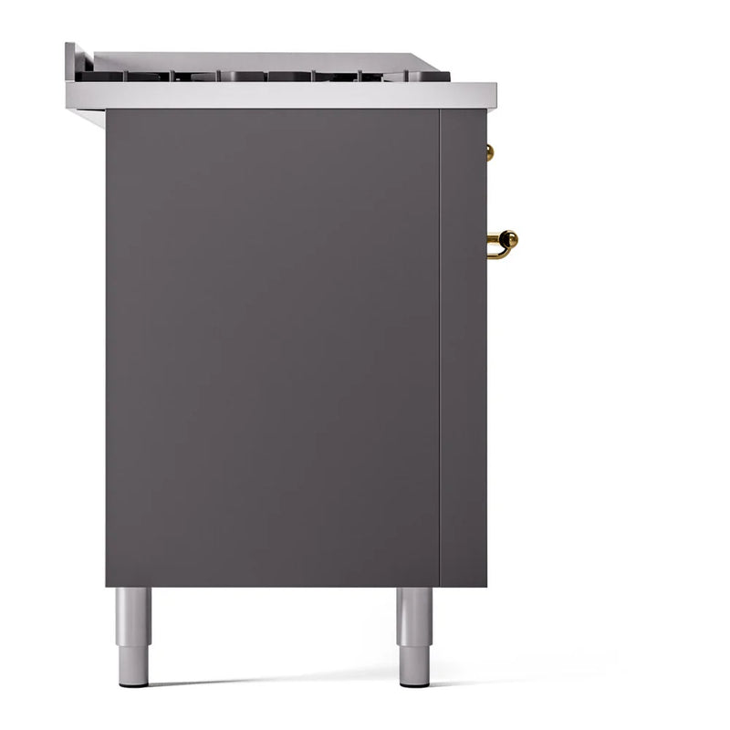 ILVE Nostalgie II 60" Dual Fuel Freestanding Range in Graphite Matte with Brass Trim, UP60FSNMPMGG