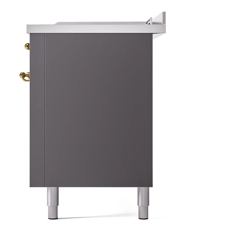 ILVE Nostalgie II 60" Dual Fuel Freestanding Range in Graphite Matte with Brass Trim, UP60FSNMPMGG