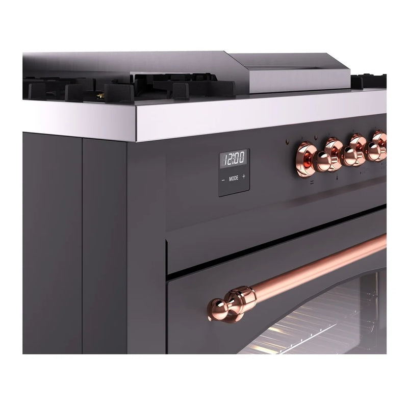 ILVE Nostalgie II 60" Dual Fuel Freestanding Range in Graphite Matte with Copper Trim, UP60FSNMPMGP