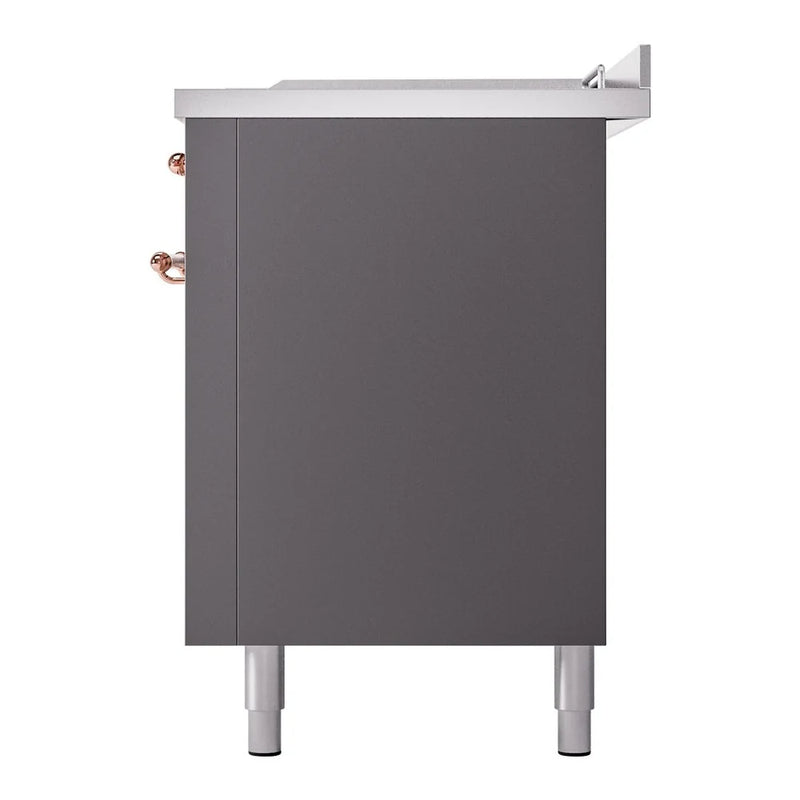 ILVE Nostalgie II 60" Dual Fuel Freestanding Range in Graphite Matte with Copper Trim, UP60FSNMPMGP