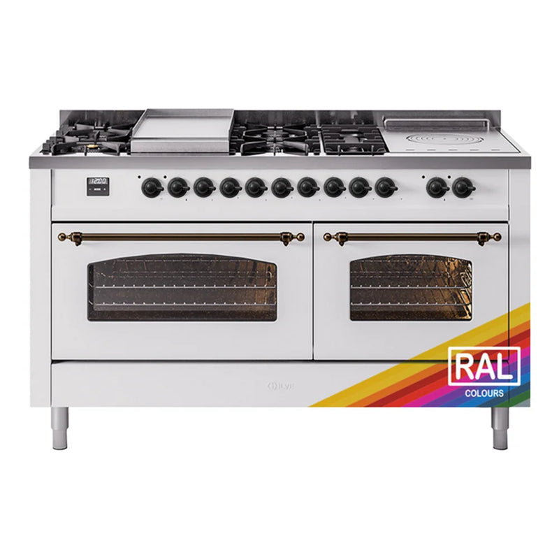 ILVE Nostalgie II 60" Dual Fuel Freestanding Range in RAL Color with Burnished Trim, UP60FSNMPRAB