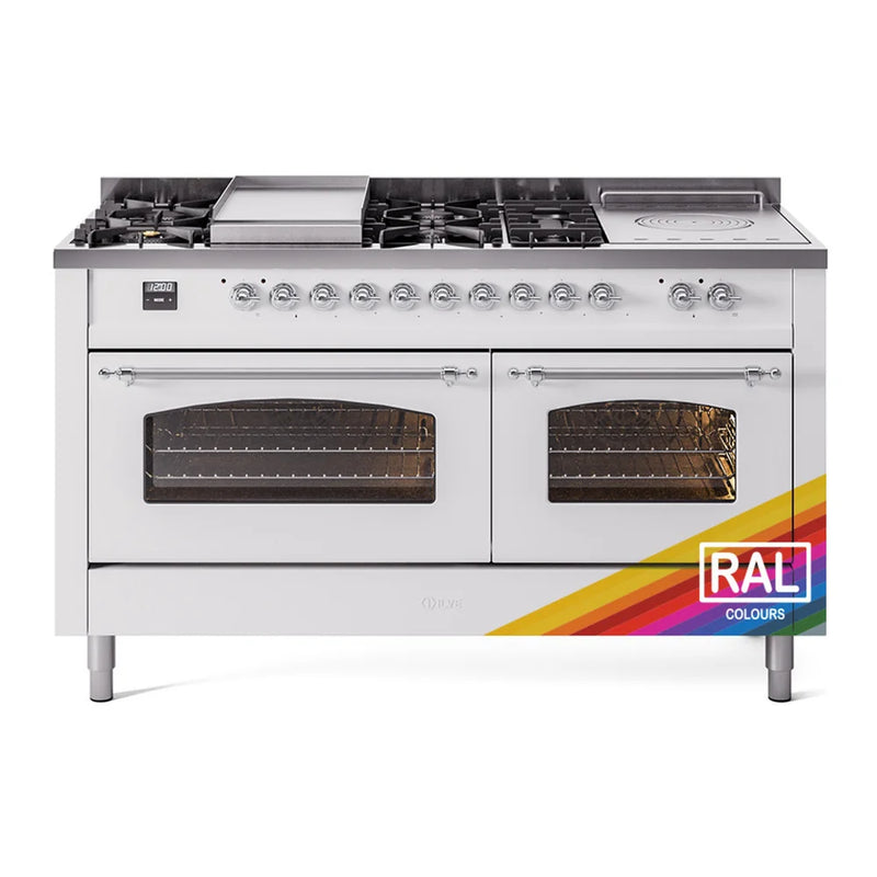 ILVE Nostalgie II 60" Dual Fuel Freestanding Range in RAL Color with Chrome Trim, UP60FSNMPRACLP