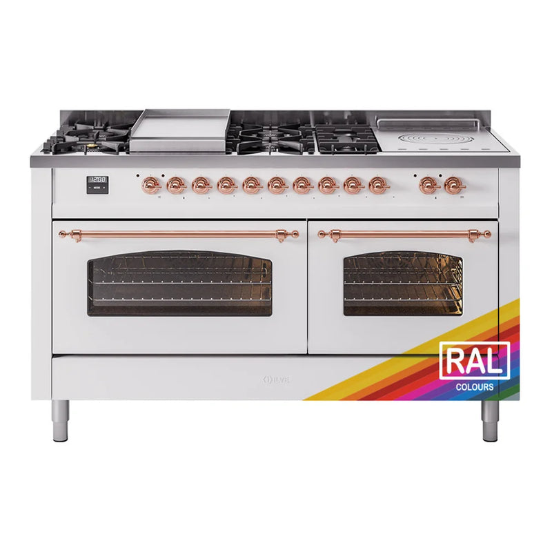 ILVE Nostalgie II 60" Dual Fuel Freestanding Range in RAL Color with Copper Trim, UP60FSNMPRAPLP