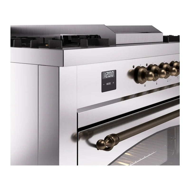 ILVE Nostalgie II 60" Dual Fuel Freestanding Range in Stainless Steel with Burnished Trim, UP60FSNMPSSBLP