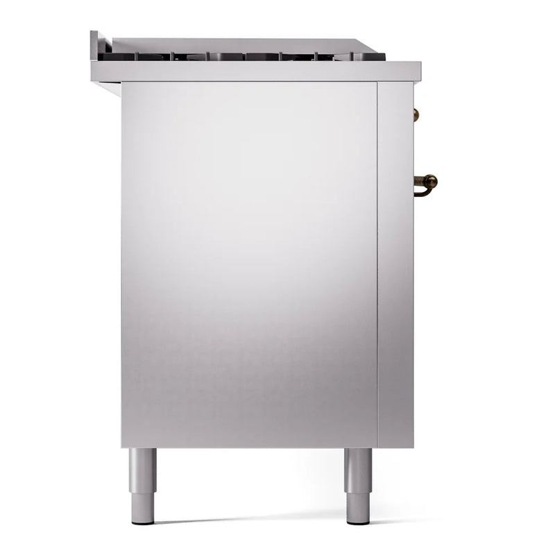 ILVE Nostalgie II 60" Dual Fuel Freestanding Range in Stainless Steel with Burnished Trim, UP60FSNMPSSBLP