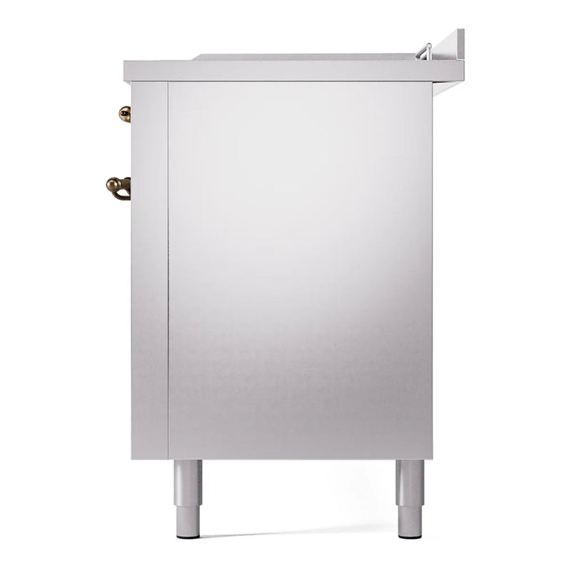 ILVE Nostalgie II 60" Dual Fuel Freestanding Range in Stainless Steel with Burnished Trim, UP60FSNMPSSBLP