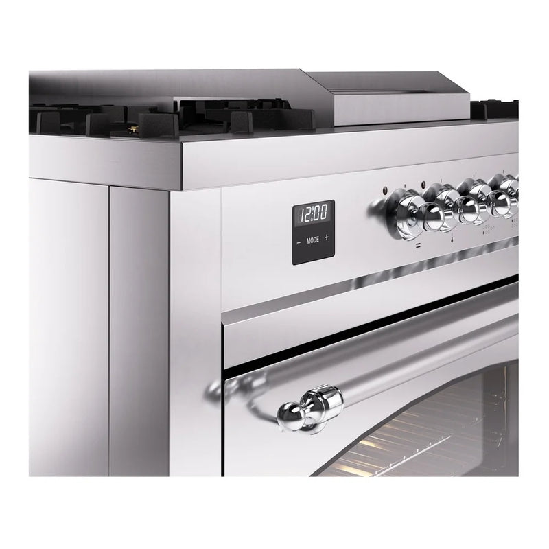 ILVE Nostalgie II 60" Dual Fuel Freestanding Range in Stainless Steel with Chrome Trim, UP60FSNMPSSC