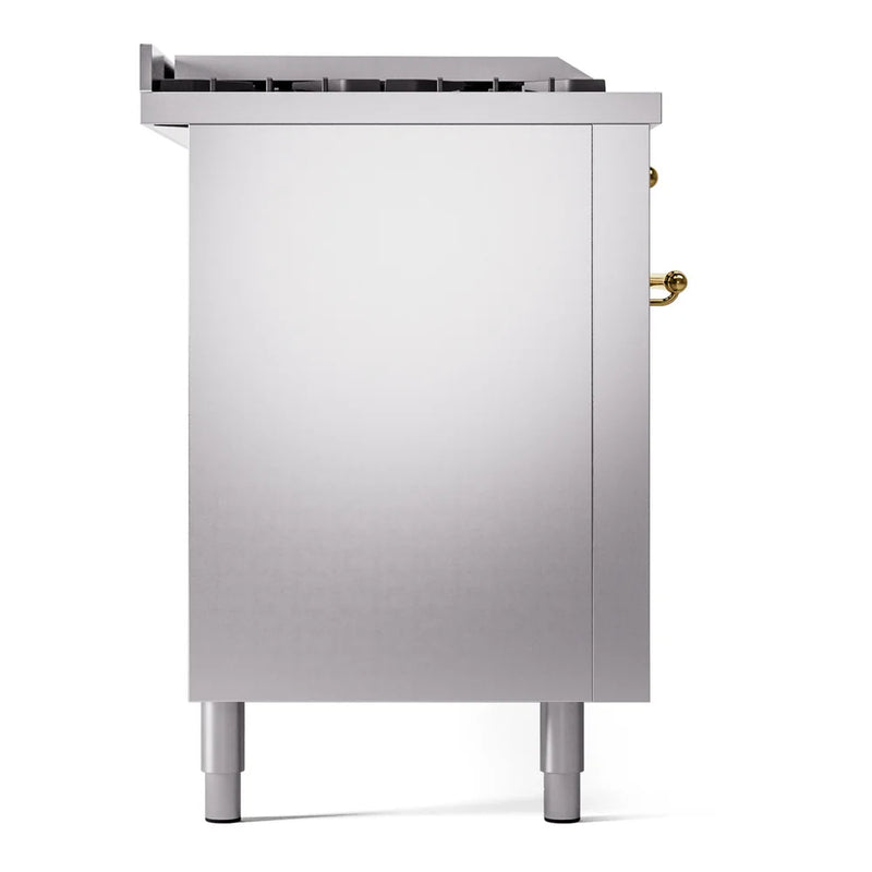 ILVE Nostalgie II 60" Dual Fuel Freestanding Range in Stainless Steel with Brass Trim, UP60FSNMPSSG