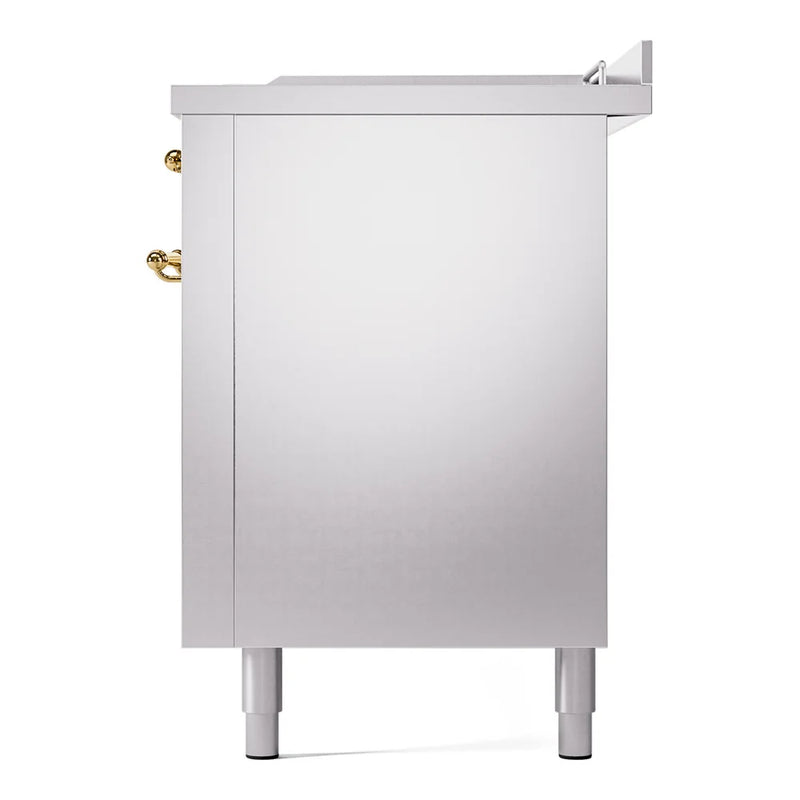 ILVE Nostalgie II 60" Dual Fuel Freestanding Range in Stainless Steel with Brass Trim, UP60FSNMPSSG