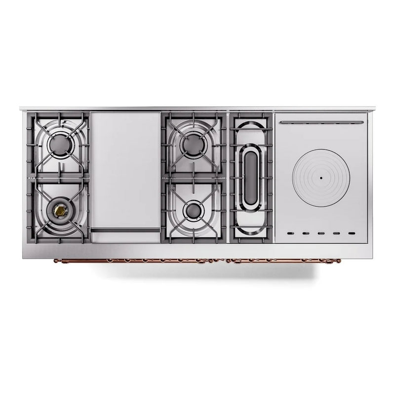 ILVE Nostalgie II 60" Dual Fuel Freestanding Range in Stainless Steel with Copper Trim, UP60FSNMPSSPLP