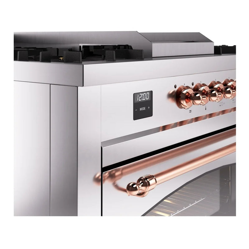 ILVE Nostalgie II 60" Dual Fuel Freestanding Range in Stainless Steel with Copper Trim, UP60FSNMPSSP