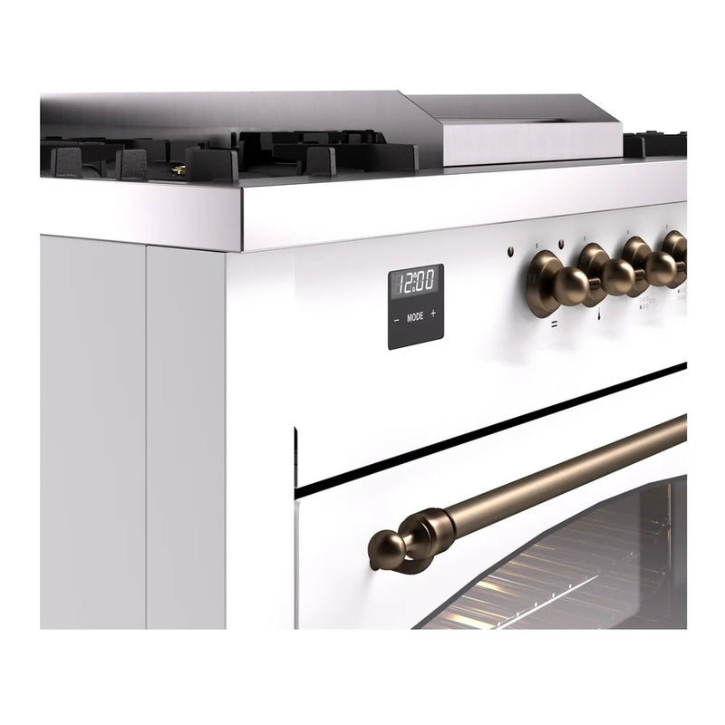ILVE Nostalgie II 60" Dual Fuel Freestanding Range in White with Burnished Trim, UP60FSNMPWHBLP