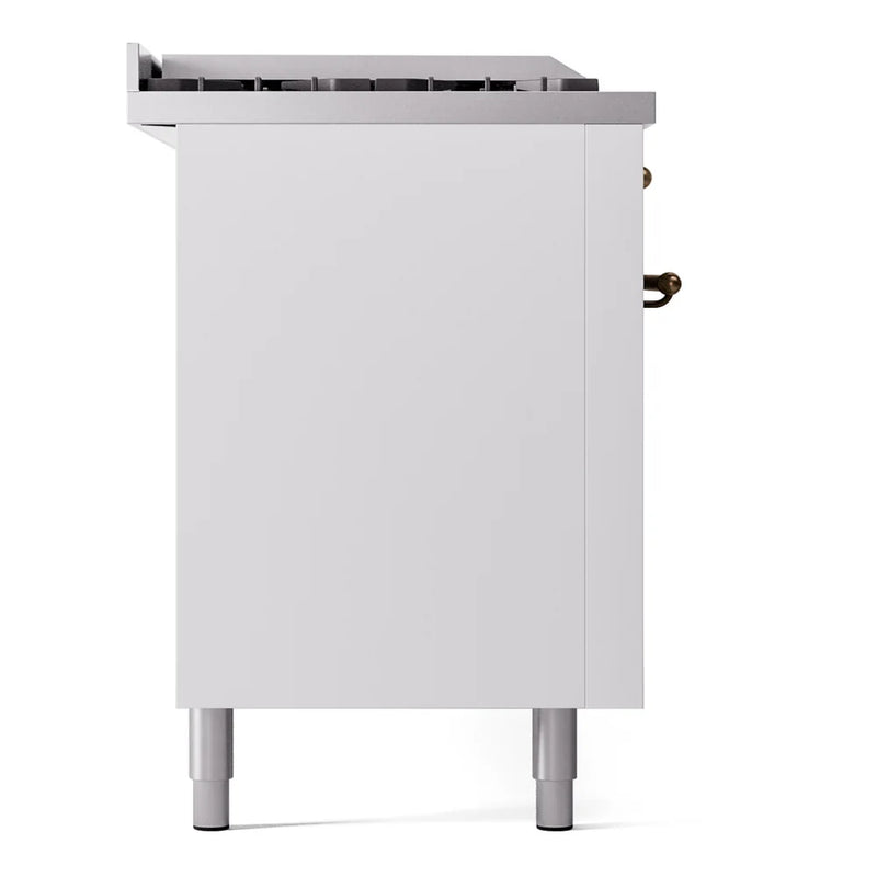 ILVE Nostalgie II 60" Dual Fuel Freestanding Range in White with Burnished Trim, UP60FSNMPWHBLP