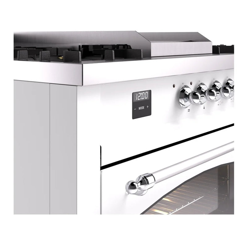 ILVE Nostalgie II 60" Dual Fuel Freestanding Range in White with Chrome Trim, UP60FSNMPWHCLP