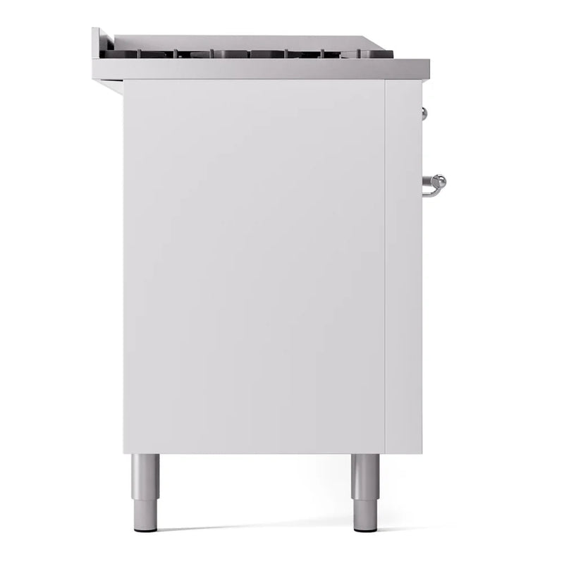 ILVE Nostalgie II 60" Dual Fuel Freestanding Range in White with Chrome Trim, UP60FSNMPWHCLP