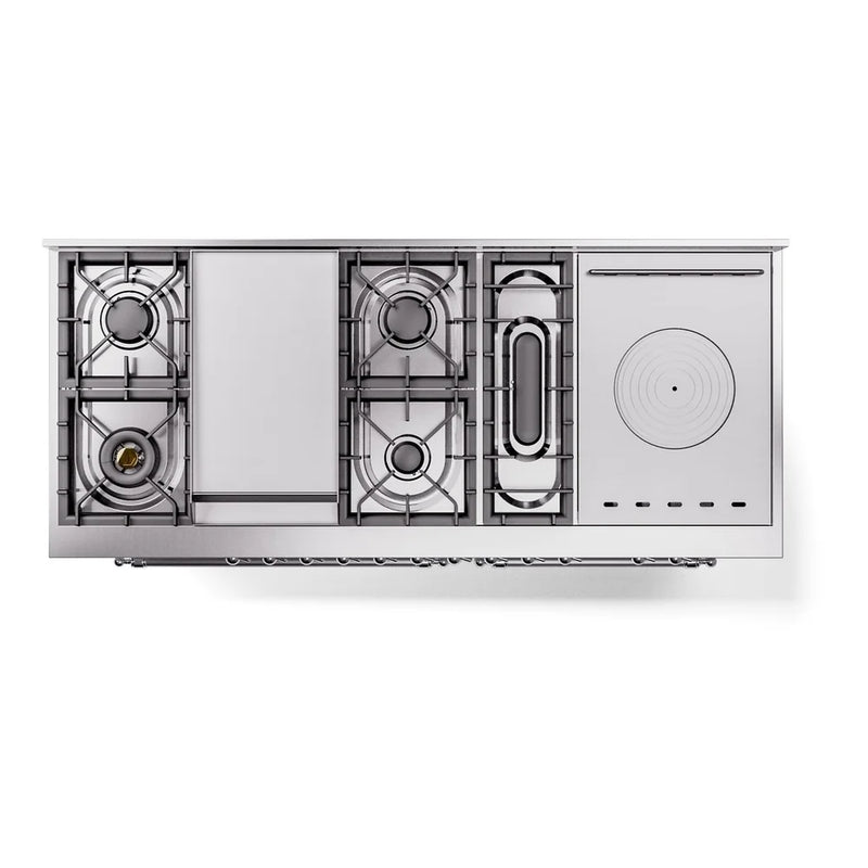 ILVE Nostalgie II 60" Dual Fuel Freestanding Range in White with Chrome Trim, UP60FSNMPWHC