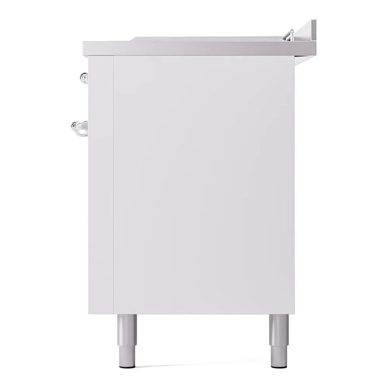 ILVE Nostalgie II 60" Dual Fuel Freestanding Range in White with Chrome Trim, UP60FSNMPWHC