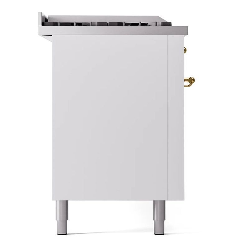 ILVE Nostalgie II 60" Dual Fuel Freestanding Range in White with Brass Trim, UP60FSNMPWHGLP