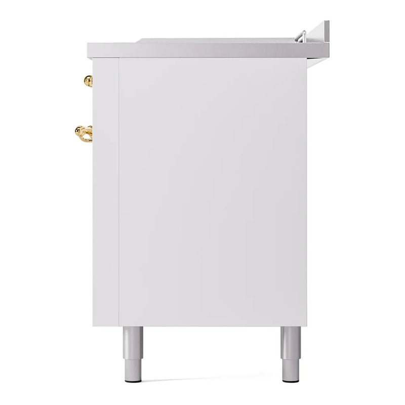ILVE Nostalgie II 60" Dual Fuel Freestanding Range in White with Brass Trim, UP60FSNMPWHG