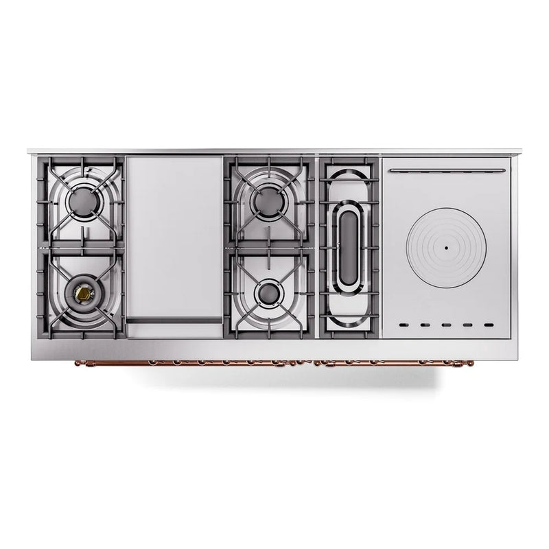 ILVE Nostalgie II 60" Dual Fuel Freestanding Range in White with Copper Trim, UP60FSNMPWHPLP