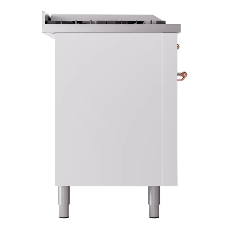 ILVE Nostalgie II 60" Dual Fuel Freestanding Range in White with Copper Trim, UP60FSNMPWHPLP