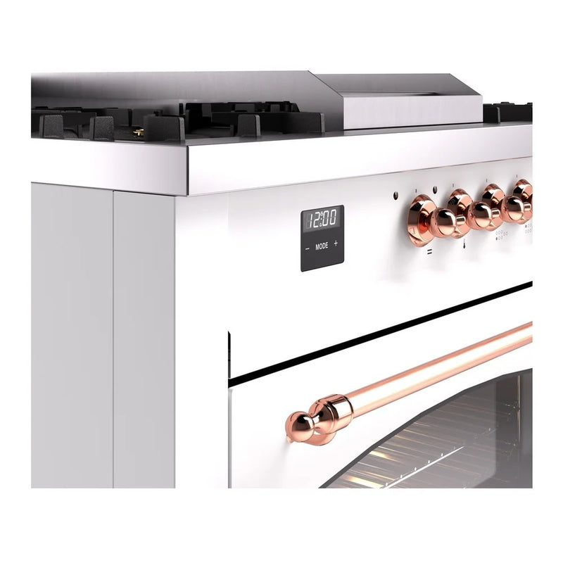 ILVE Nostalgie II 60" Dual Fuel Freestanding Range in White with Copper Trim, UP60FSNMPWHP