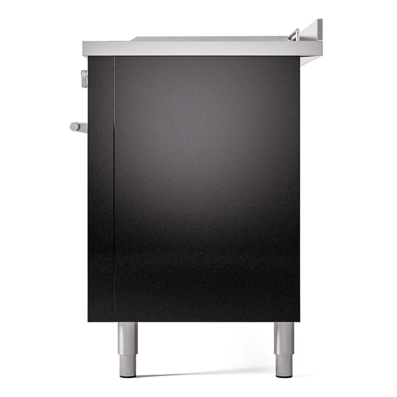 ILVE Professional Plus II 60" Dual Fuel Freestanding Range in Glossy Black with Stainless Steel Trim, UP60FSQMPBKLP