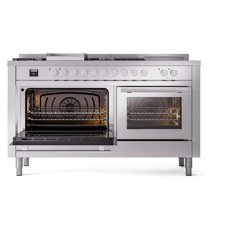 ILVE Professional Plus II 60" Dual Fuel Freestanding Range in Stainless Steel with Stainless Steel Trim, UP60FSQMPSSLP