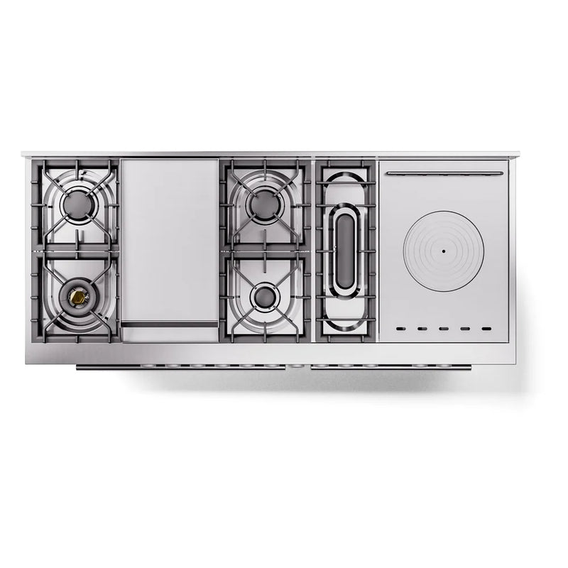 ILVE Professional Plus II 60" Dual Fuel Freestanding Range in White with Stainless Steel Trim, UP60FSQMPWHLP