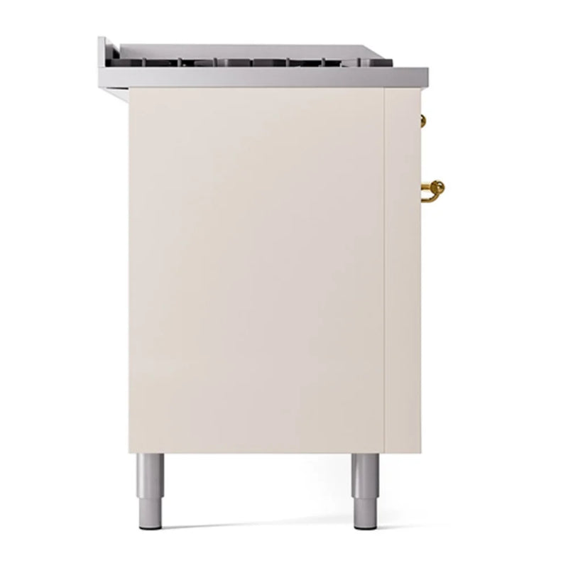 ILVE Nostalgie II 60" Dual Fuel Freestanding Range in Antique White with Brass Trim, UP60FSQNMPAWGLP