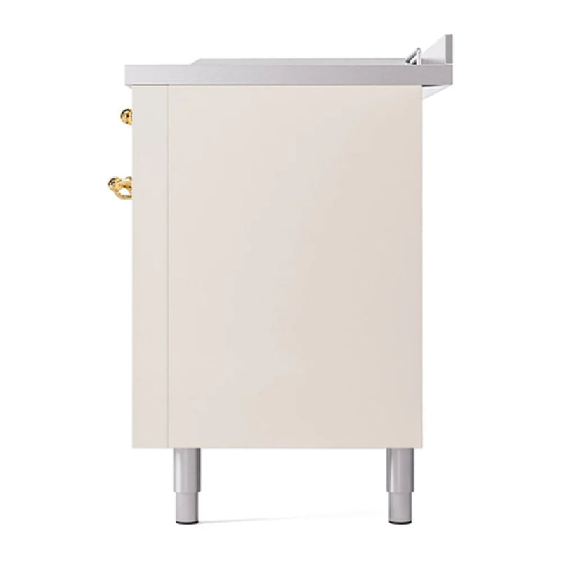 ILVE Nostalgie II 60" Dual Fuel Freestanding Range in Antique White with Brass Trim, UP60FSQNMPAWGLP