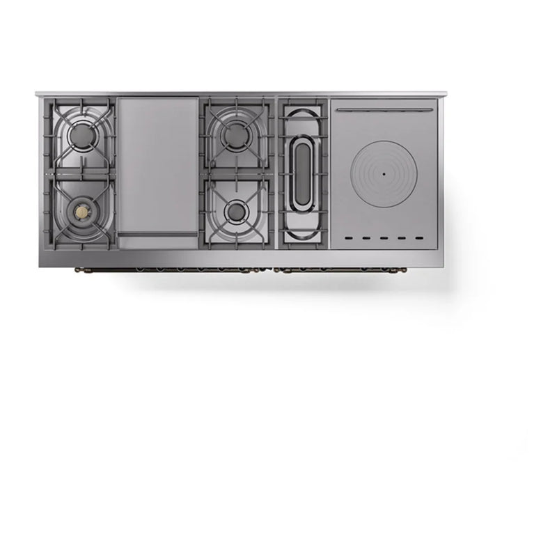 ILVE Nostalgie II 60" Dual Fuel Freestanding Range in Blue Grey with Burnished Trim, UP60FSQNMPBGBLP