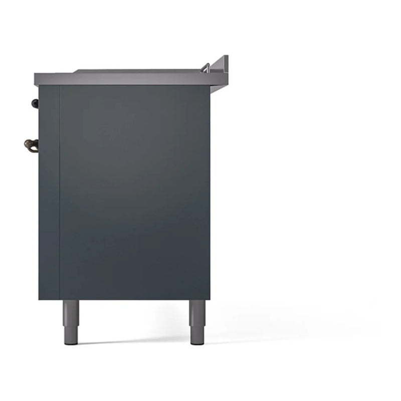 ILVE Nostalgie II 60" Dual Fuel Freestanding Range in Blue Grey with Burnished Trim, UP60FSQNMPBGBLP