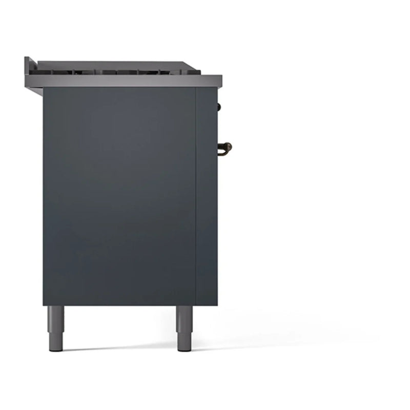 ILVE Nostalgie II 60" Dual Fuel Freestanding Range in Blue Grey with Burnished Trim, UP60FSQNMPBGB