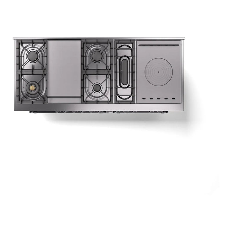 ILVE Nostalgie II 60" Dual Fuel Freestanding Range in Blue Grey with Chrome Trim, UP60FSQNMPBGCLP