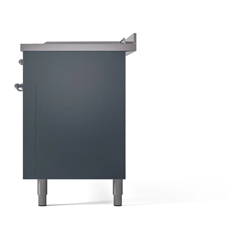 ILVE Nostalgie II 60" Dual Fuel Freestanding Range in Blue Grey with Chrome Trim, UP60FSQNMPBGCLP