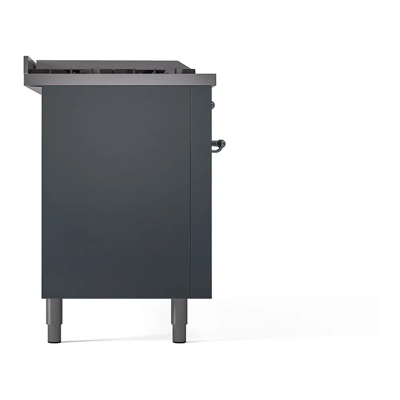 ILVE Nostalgie II 60" Dual Fuel Freestanding Range in Blue Grey with Chrome Trim, UP60FSQNMPBGC