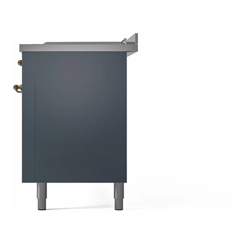 ILVE Nostalgie II 60" Dual Fuel Freestanding Range in Blue Grey with Brass Trim, UP60FSQNMPBGGLP