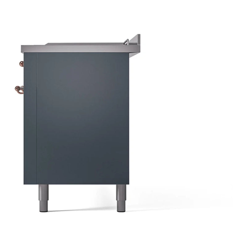 ILVE Nostalgie II 60" Dual Fuel Freestanding Range in Blue Grey with Copper Trim, UP60FSQNMPBGP