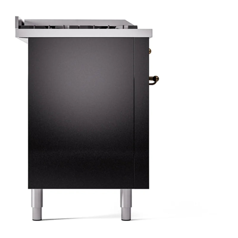 ILVE Nostalgie II 60" Dual Fuel Freestanding Range in Glossy Black with Burnished Trim, UP60FSQNMPBKB
