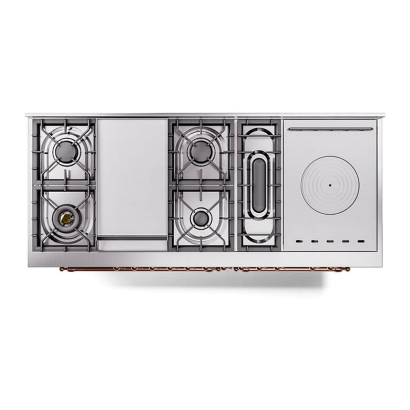 ILVE Nostalgie II 60" Dual Fuel Freestanding Range in Glossy Black with Copper Trim, UP60FSQNMPBKPLP