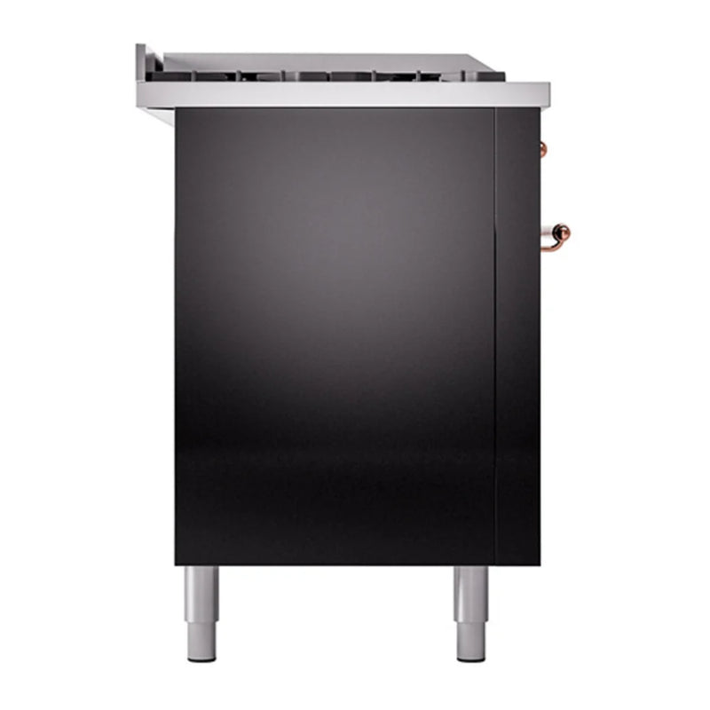 ILVE Nostalgie II 60" Dual Fuel Freestanding Range in Glossy Black with Copper Trim, UP60FSQNMPBKPLP